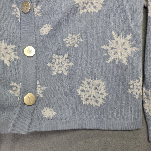 Disney Cardigan Sweater Womens Medium Blue White Snowflake Frozen Winter Holiday - Picture 2 of 13